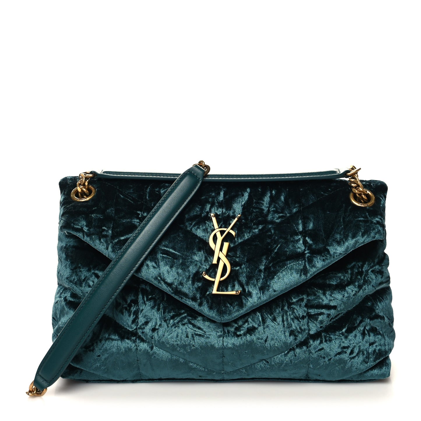 Crushed Velvet Quilted Small Loulou Puffer Monogram Chain Satchel Emerald Vert