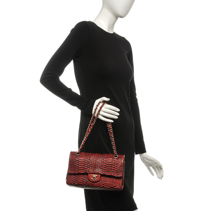 Chanel Python Medium Double Flap Red Black 2 of 7