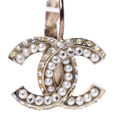 Chanel Crystal Pearl CC Dangle Earrings Gold 5 of 6