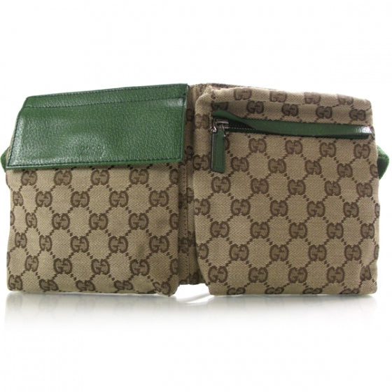 Gucci GG Monogram Web Double Pocket Belt Bag Green 1 of 10