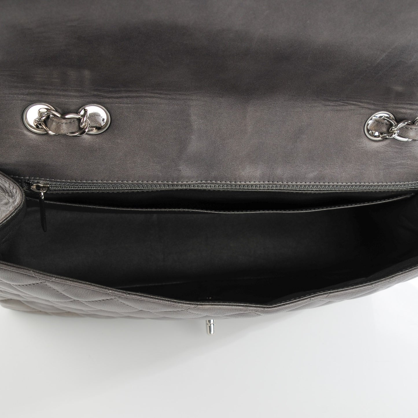 Lambskin Quilted Jumbo Single Flap Dark Grey