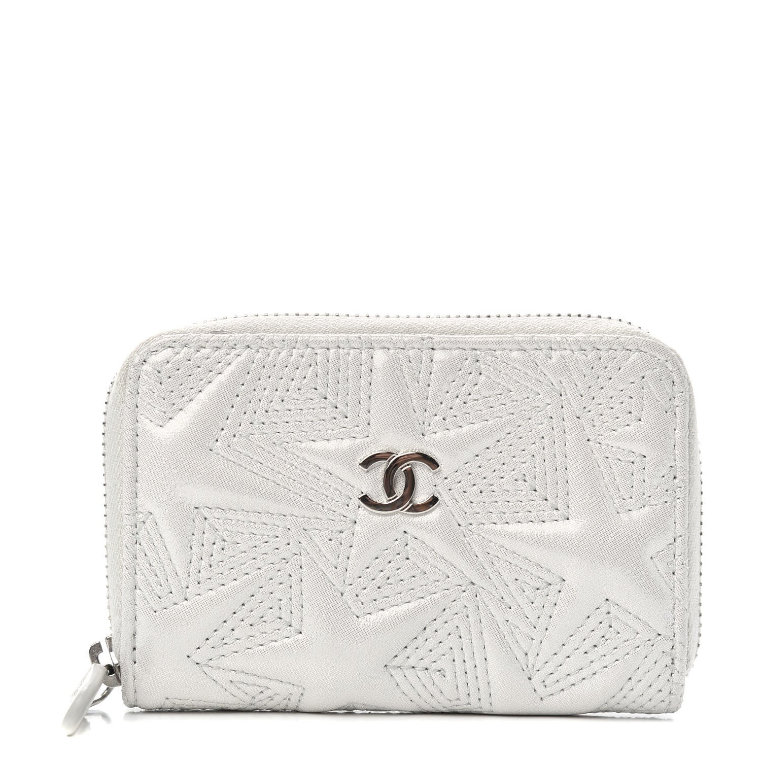Chanel Metallic Lambskin Star Embossed Coin Purse Light Silver 1 of 8