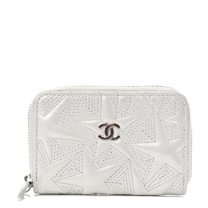 Chanel Metallic Lambskin Star Embossed Coin Purse Light Silver 1 of 8