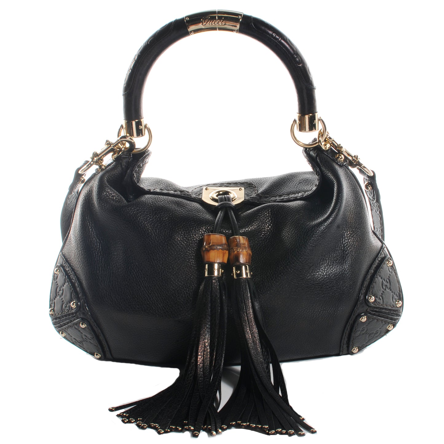 Calfskin Medium Indy Top Handle Hobo Black
