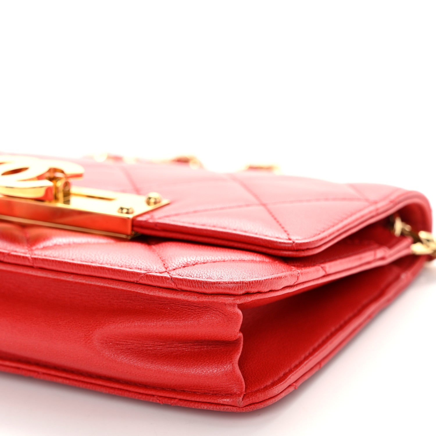 Chanel Lambskin Quilted Golden Class Wallet on Chain WOC Red 10 of 11