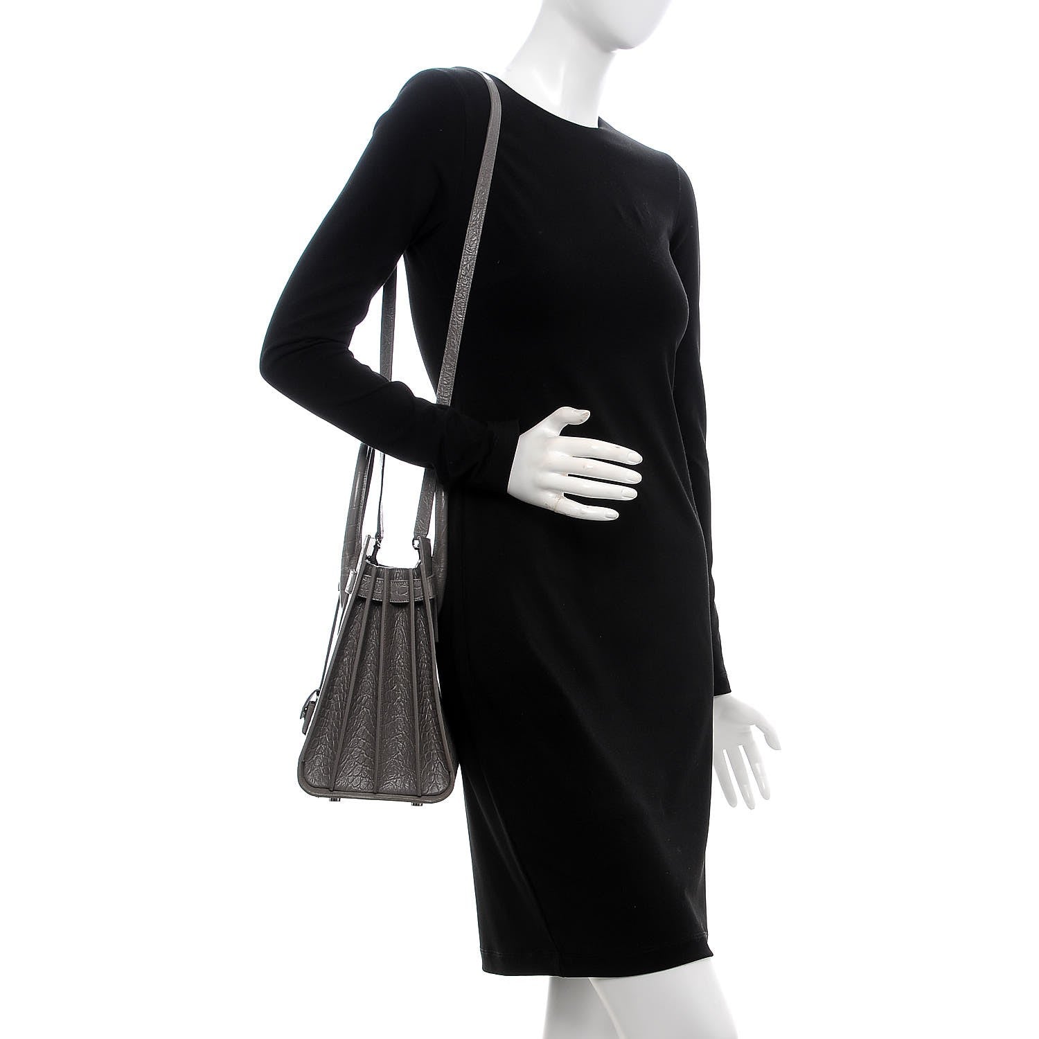 Saint Laurent Calfskin Crocodile Embossed Small Sac De Jour Fog 2 of 12