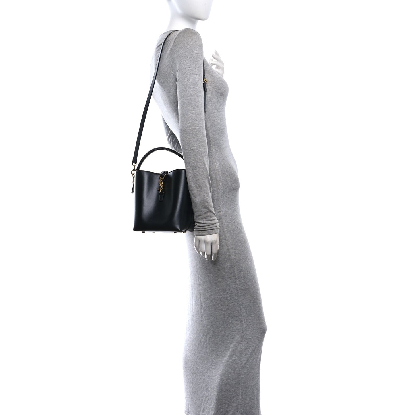 Smooth Shiny Calfskin Monogram Le 37 Small Bucket Bag Black