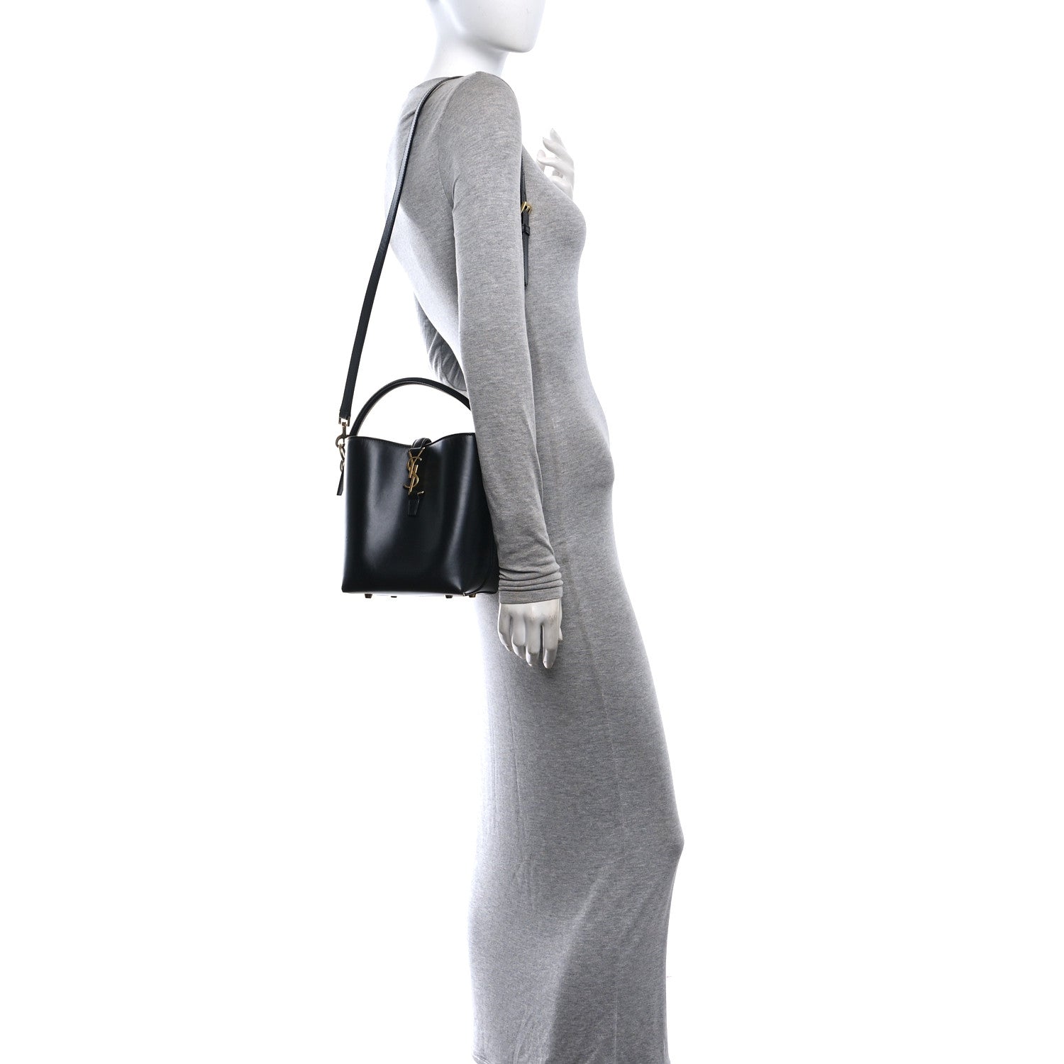 Saint Laurent Smooth Shiny Calfskin Monogram Le 37 Small Bucket Bag Black 2 of 15