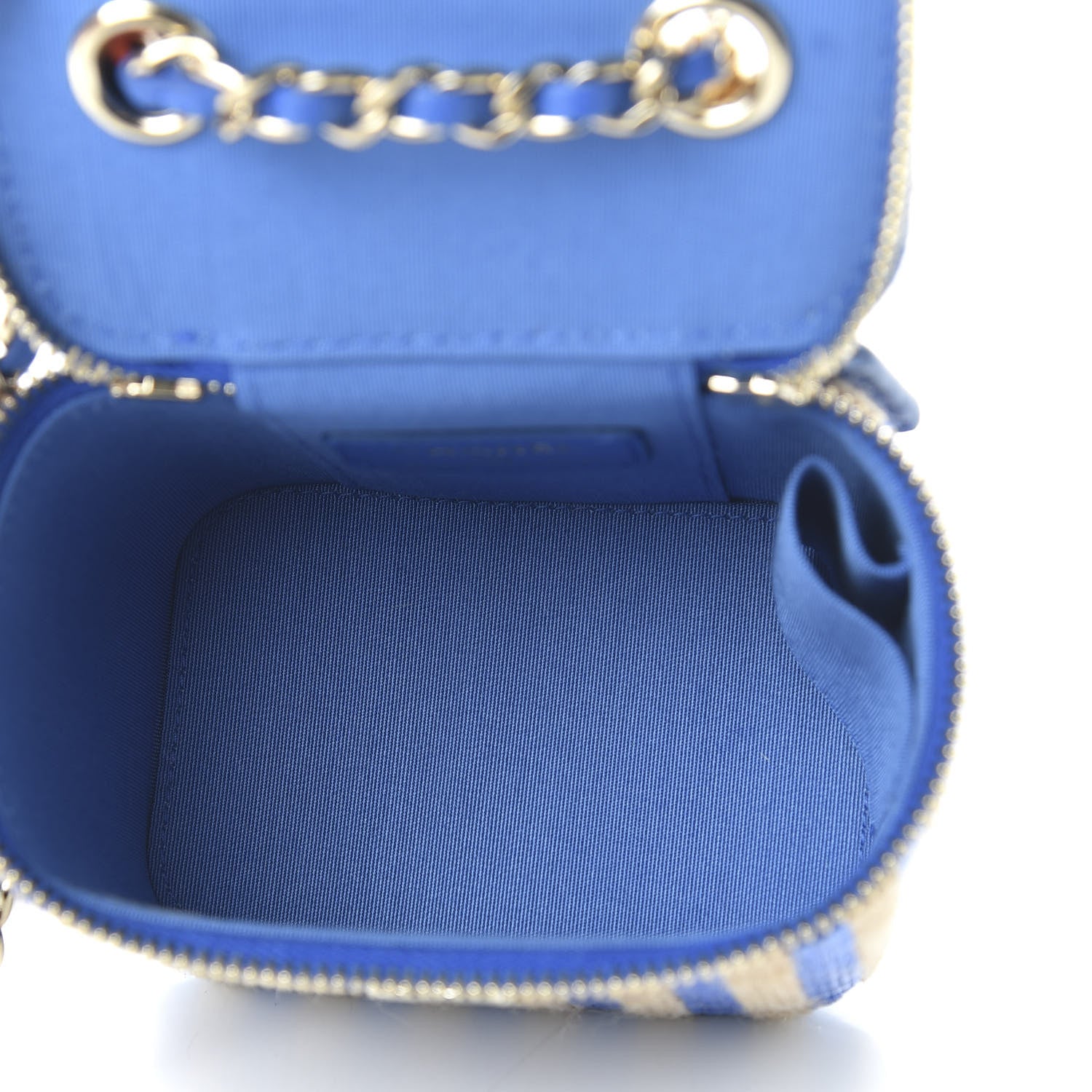 Chanel Raffia Jute Striped Mini Vanity Case With Chain Blue Beige 5 of 11