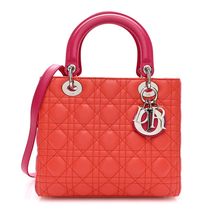 Christian Dior Lambskin Cannage Tri-Color Medium Lady Dior Orange Riviera Fuchsia Cosmopolitan Lipstick Natural 1 of 9