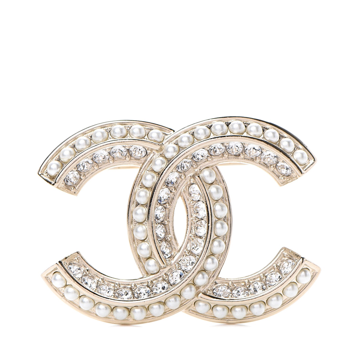 Crystal Pearl Chain Mania CC Earrings Gold