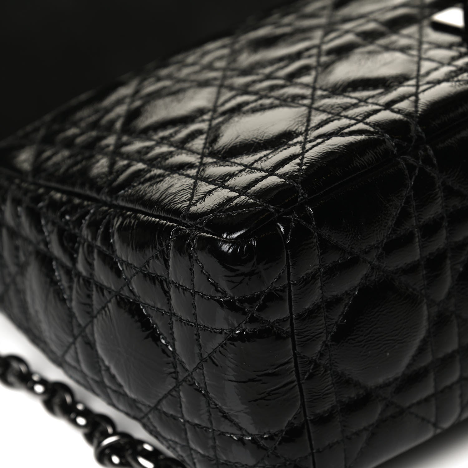 Christian Dior Crinkled Patent Lambskin Cannage Medium Caro Bag Black 8 of 16