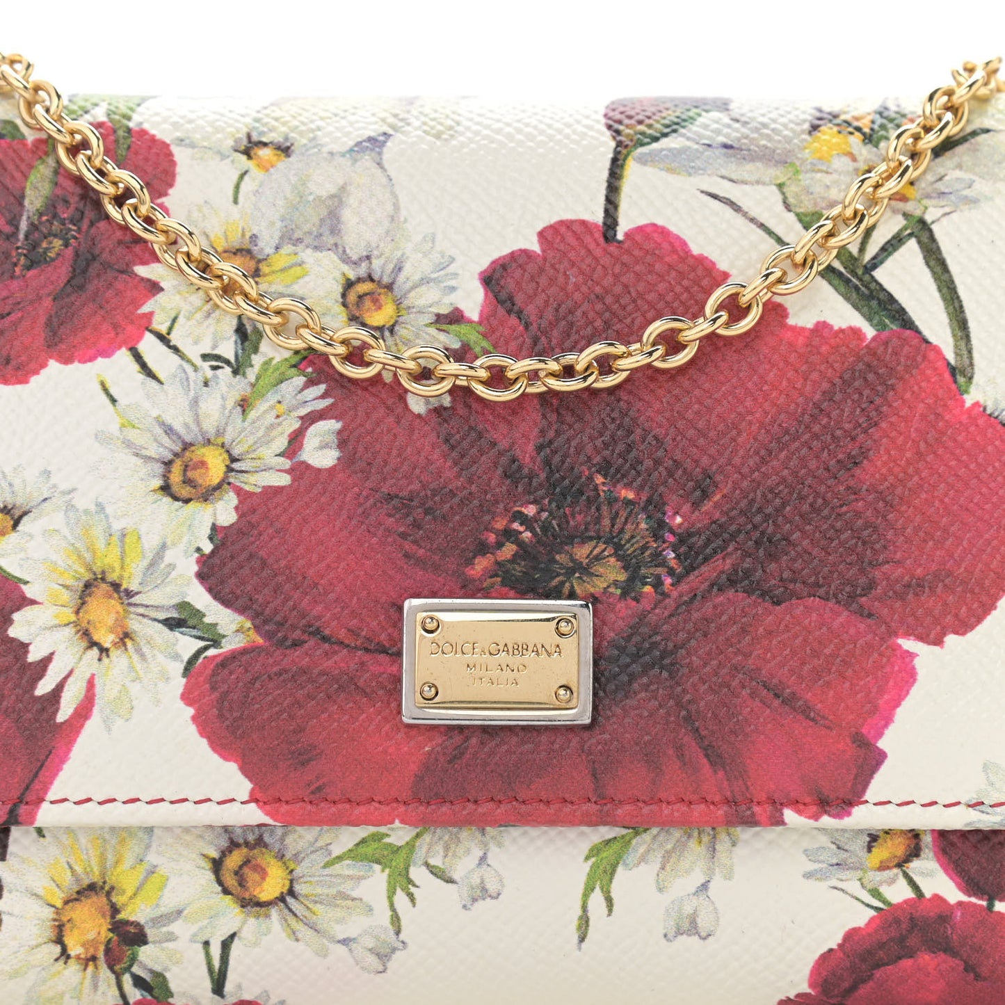 Dauphine Floral Print Wallet On Chain White Pink