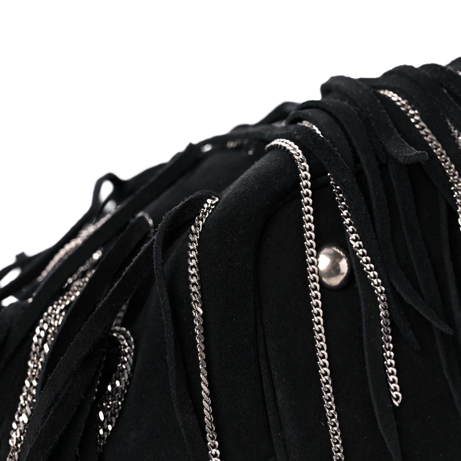 Saint Laurent Suede Calfskin Medium Emmanuelle Chain Fringe Bucket Bag Black 7 of 12