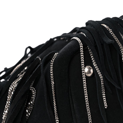 Saint Laurent Suede Calfskin Medium Emmanuelle Chain Fringe Bucket Bag Black 7 of 12