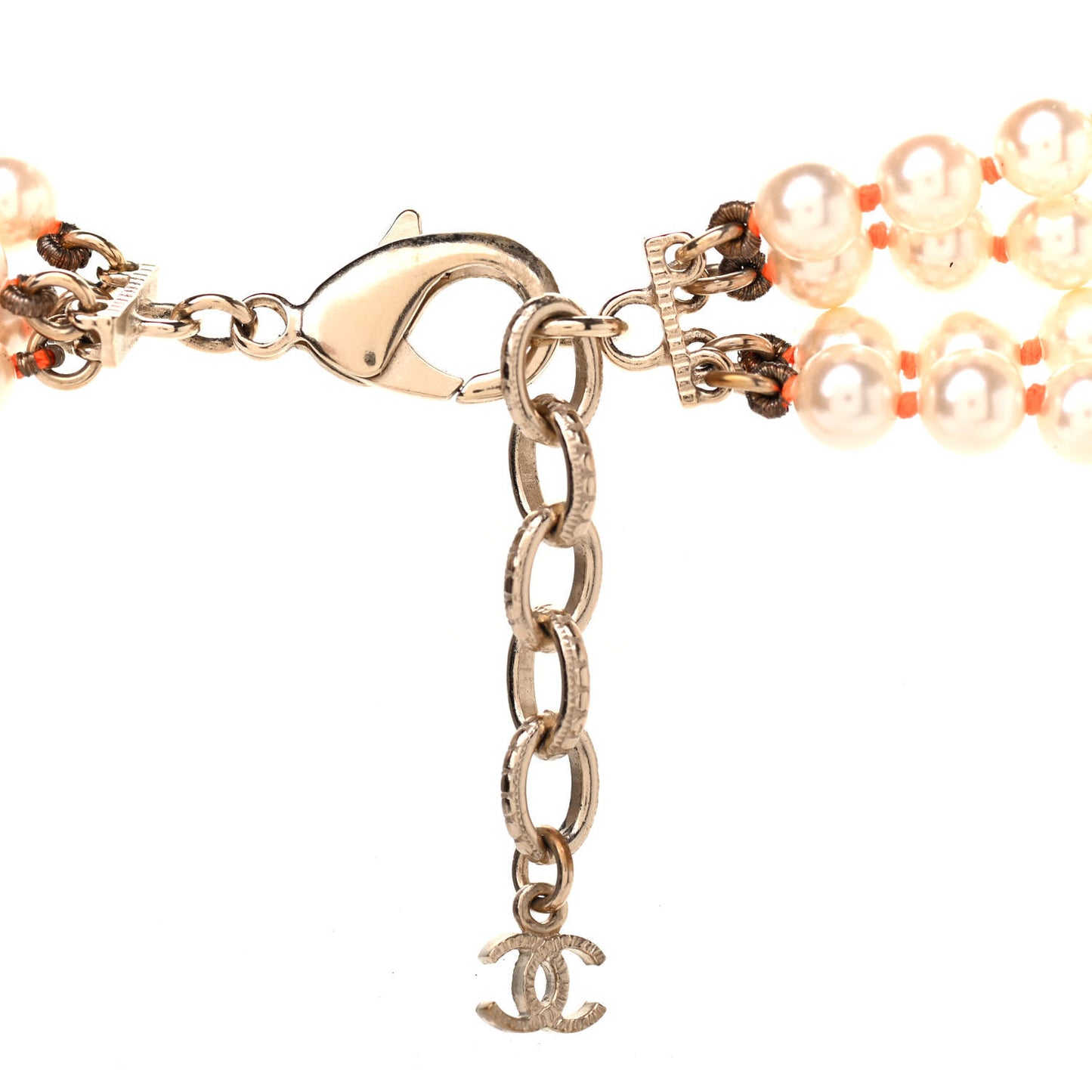 Pearl Crystal Gripoix CC Multi Strand Necklace Orange Gold