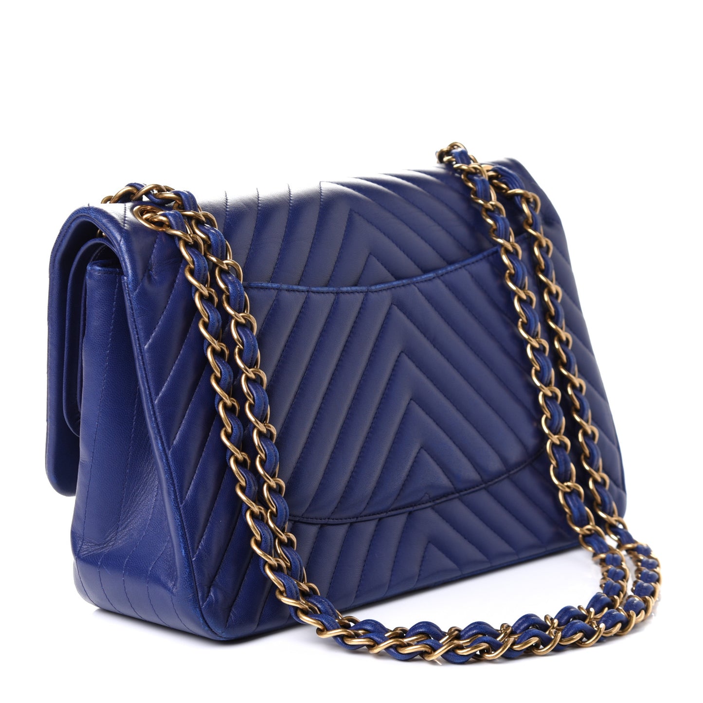 Lambskin Chevron Quilted Jumbo Double Flap Blue