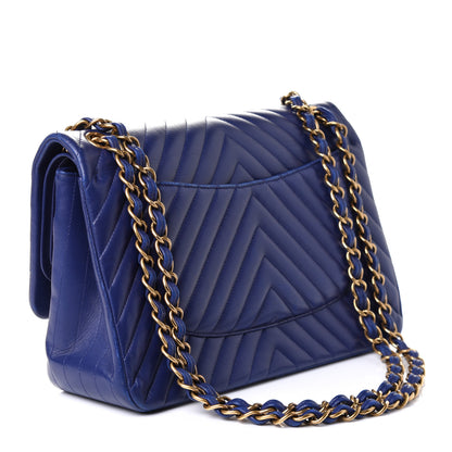 Chanel Lambskin Chevron Quilted Jumbo Double Flap Blue 3 of 6