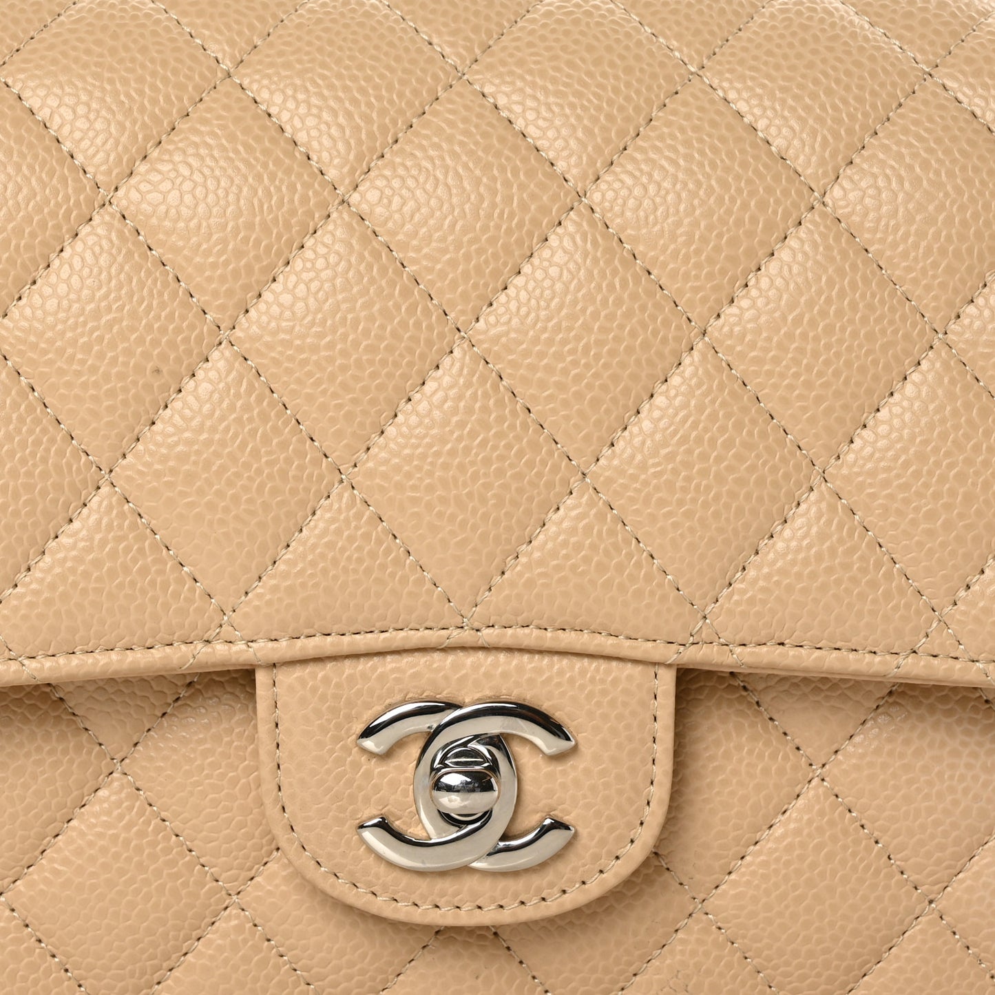 Caviar Quilted Medium Double Flap Beige