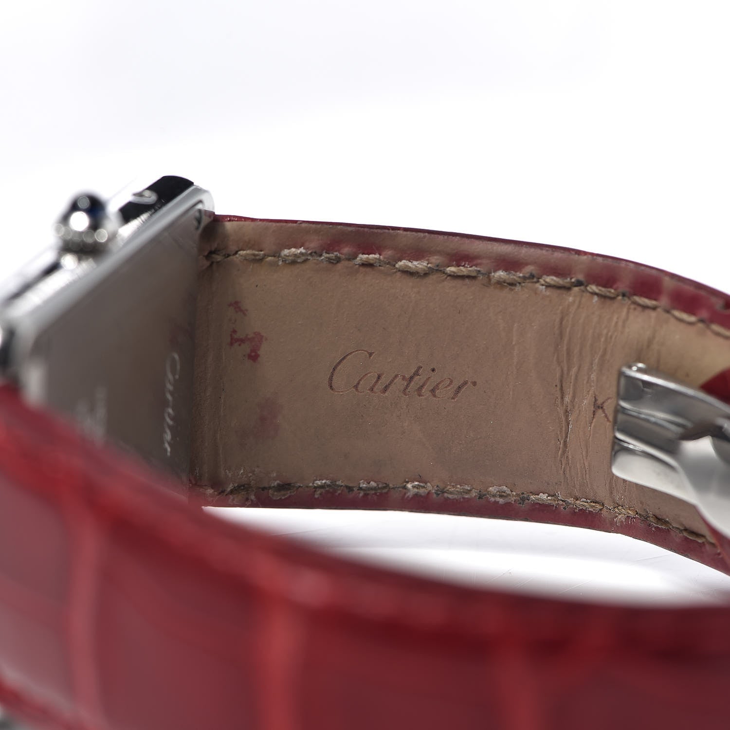 Cartier Stainless Steel Alligator 27mm Tank Solo Quartz Watch Red 6 of 9
