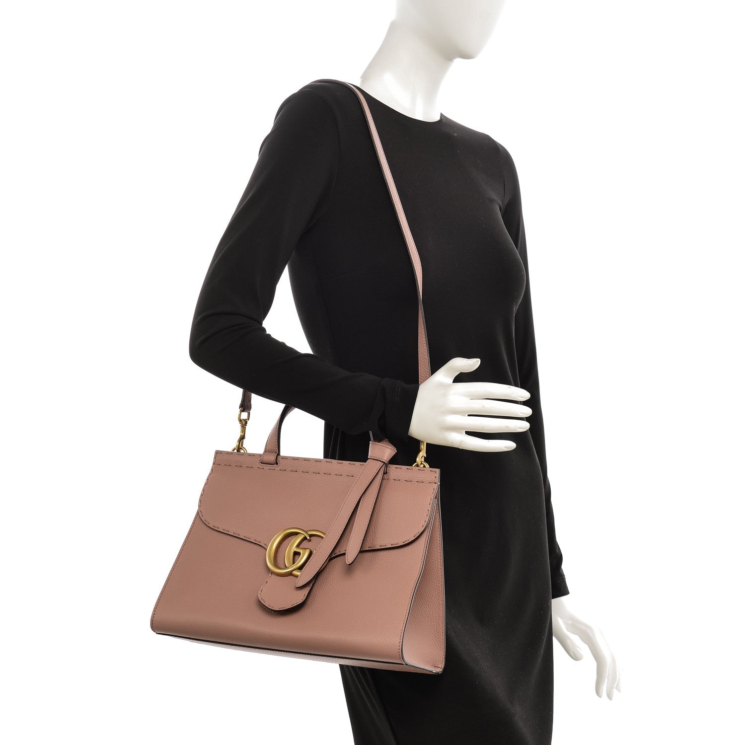Gucci Calfskin Small GG Marmont Top Handle Bag Rosy Phard 2 of 7