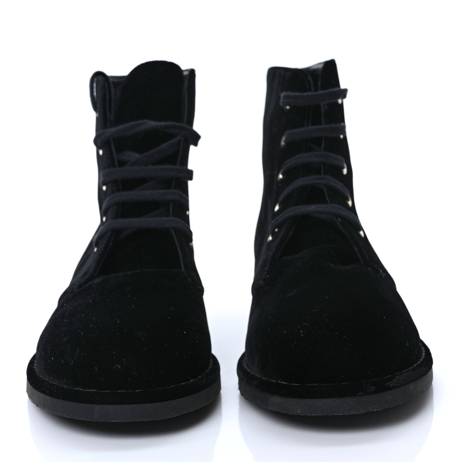 Chanel Velvet CC Lace Up Boots 41 Black 2 of 6