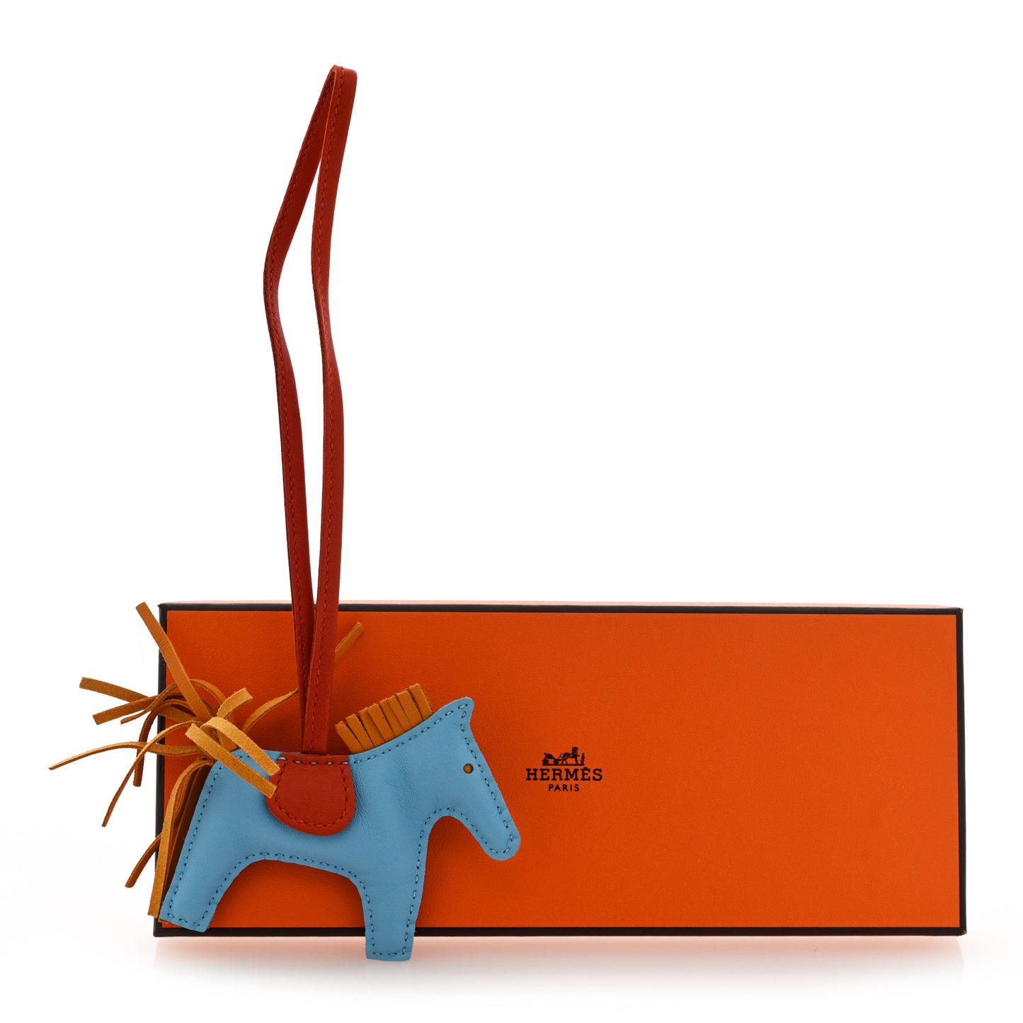 Milo Lambskin Grigri Rodeo Horse Bag Charm PM Celeste Naturel Bouton D'Or Cornaline