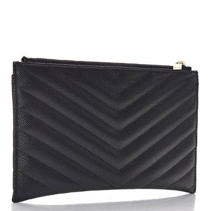 Saint Laurent Grain De Poudre Chevron Monogram Bill Pouch Black 3 of 8