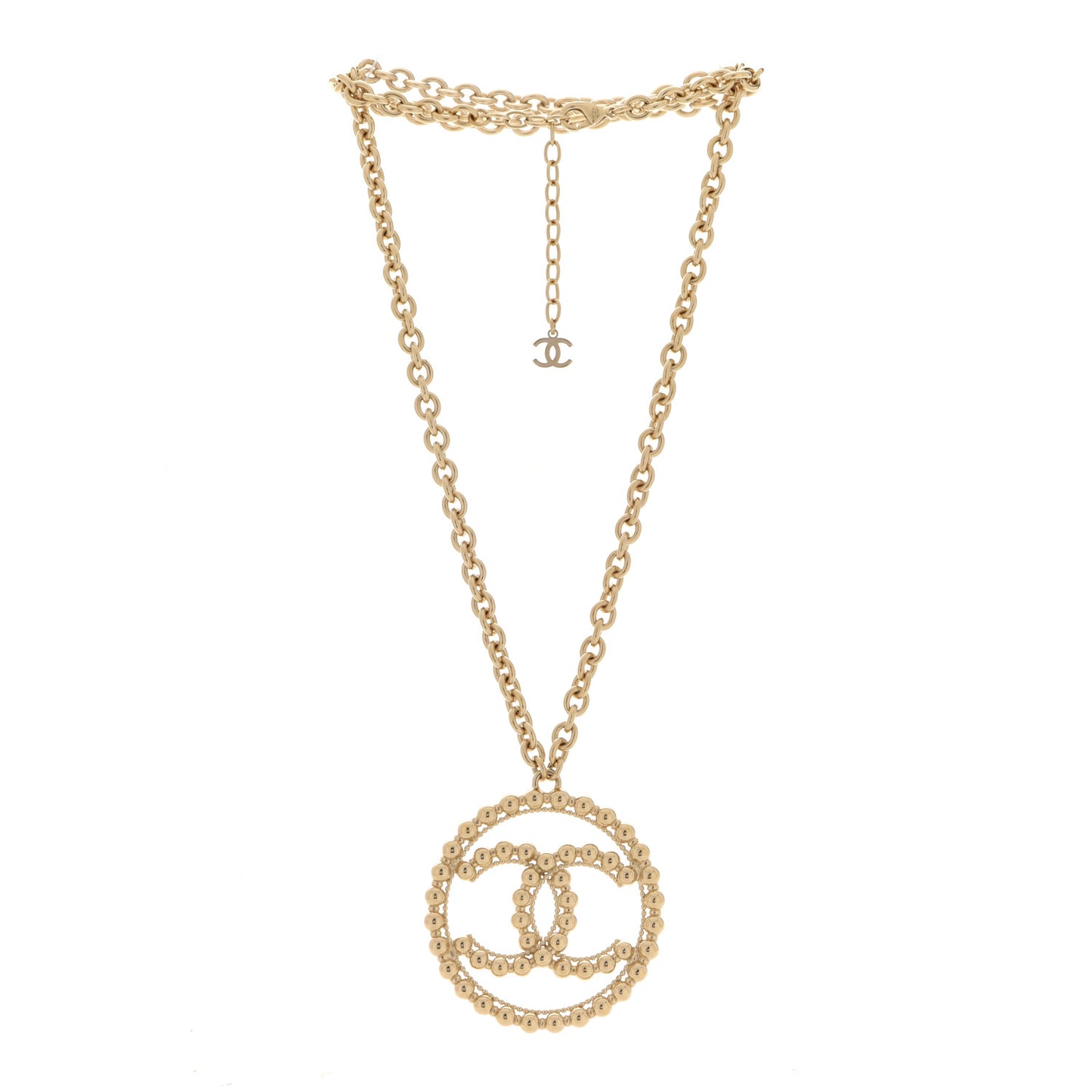 Metal Bead CC Round Pendant Necklace Gold