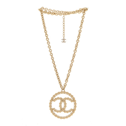 Chanel Metal Bead CC Round Pendant Necklace Gold 3 of 6