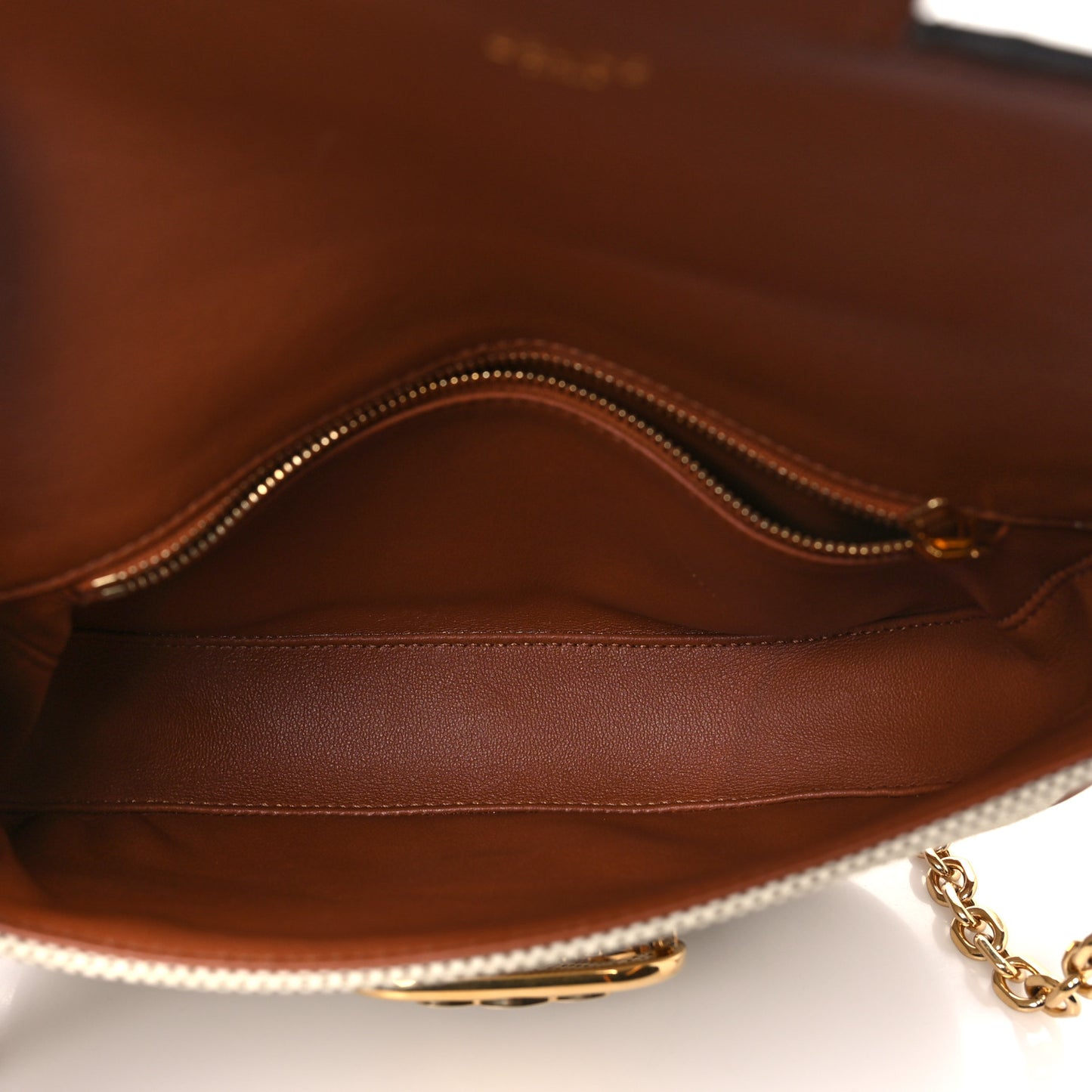 Textile Natural Calfskin Medium Chain Maillon Triomphe Tan White