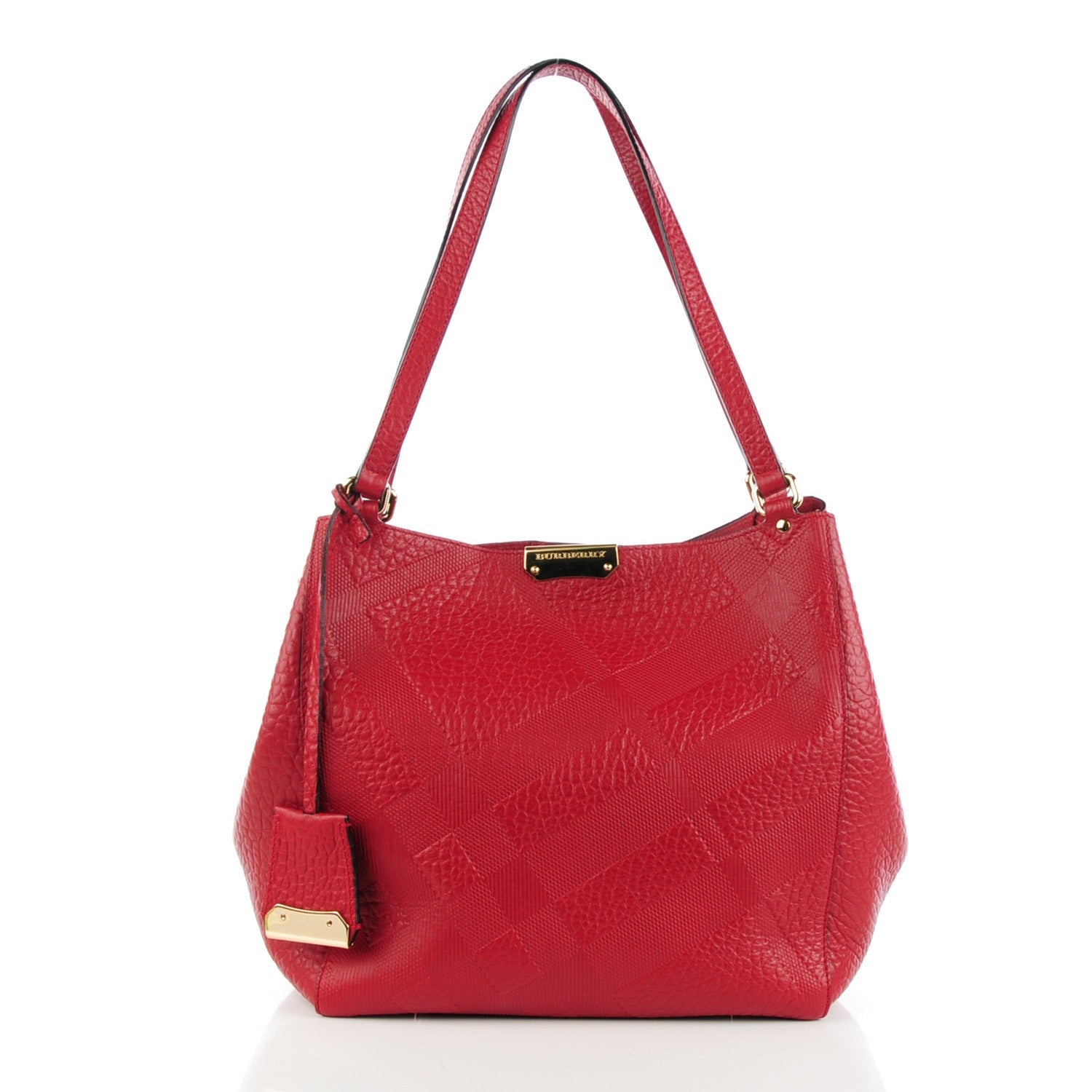 Burberry Signature Grain Calfskin Check Embossed Small The Canter Tote Military Red 3 of 9
