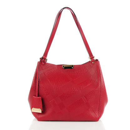 Burberry Signature Grain Calfskin Check Embossed Small The Canter Tote Military Red 3 of 9