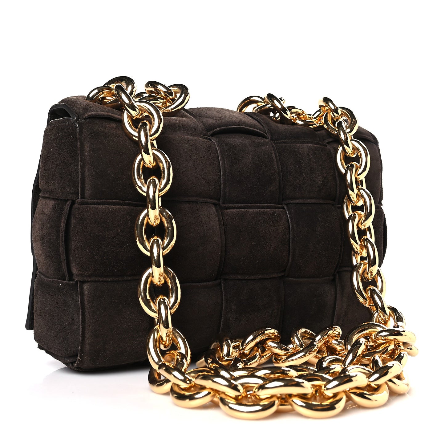 Suede Maxi Intrecciato Padded Chain Cassette Crossbody Bag Fondant