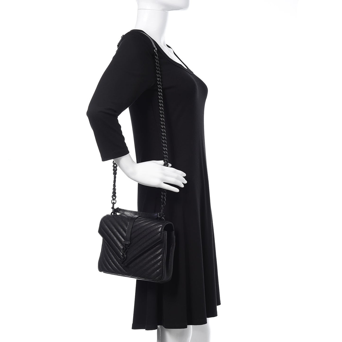 Sheepskin Matelasse Chevron Monogram Medium College Bag Black