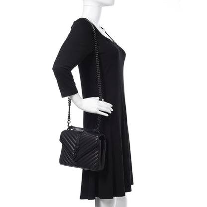 Saint Laurent Sheepskin Matelasse Chevron Monogram Medium College Bag Black 2 of 10