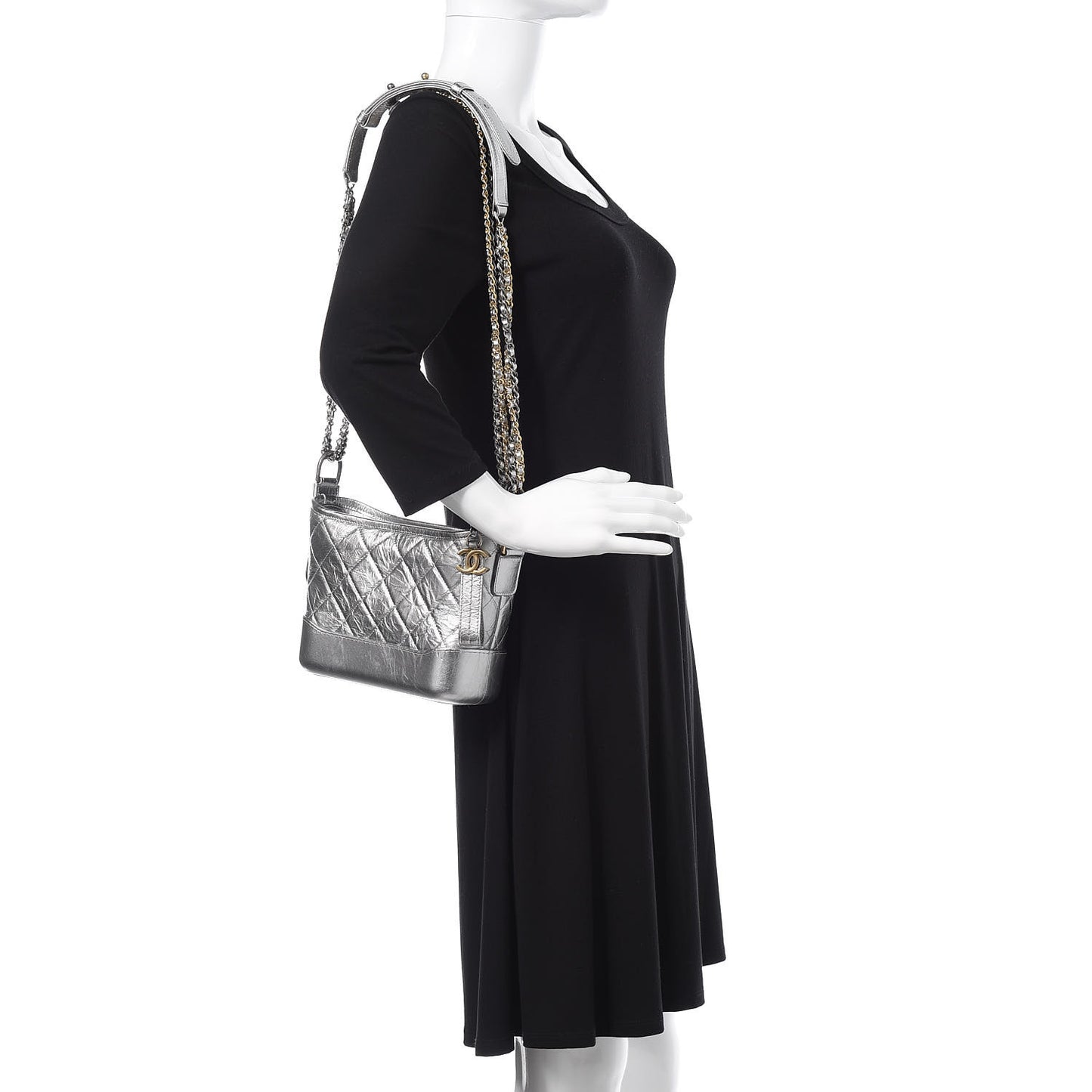 Metallic Aged Calfskin Quilted Small Gabrielle Hobo Silver