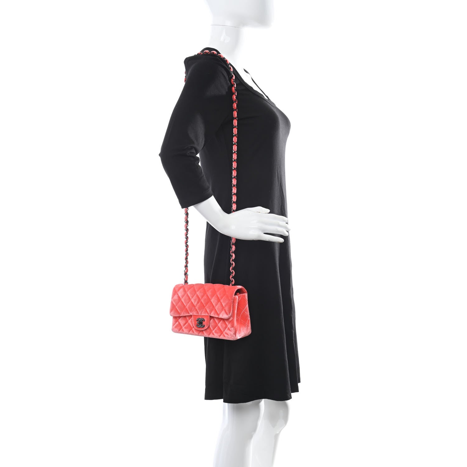 Chanel Velvet Quilted Mini Rectangular Flap Coral 2 of 10