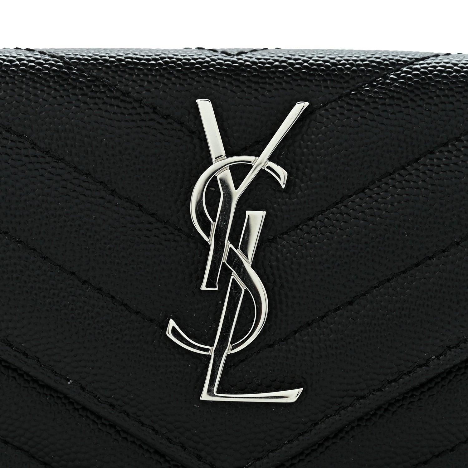 Saint Laurent Grain De Poudre Matelasse Chevron Small Monogram Envelope Wallet Black 10 of 10
