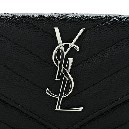 Saint Laurent Grain De Poudre Matelasse Chevron Small Monogram Envelope Wallet Black 10 of 10