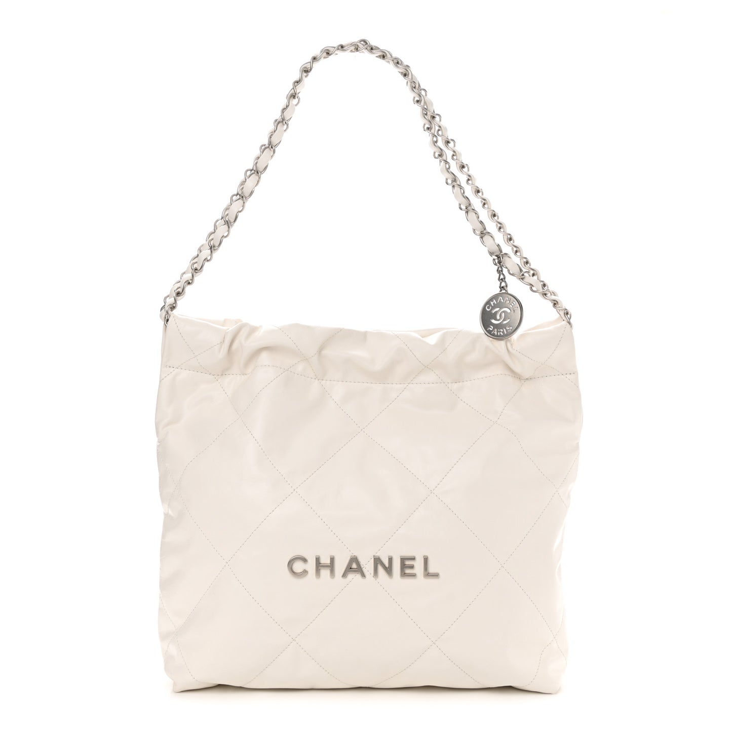 Shiny Calfskin Quilted Small Chanel 22 White