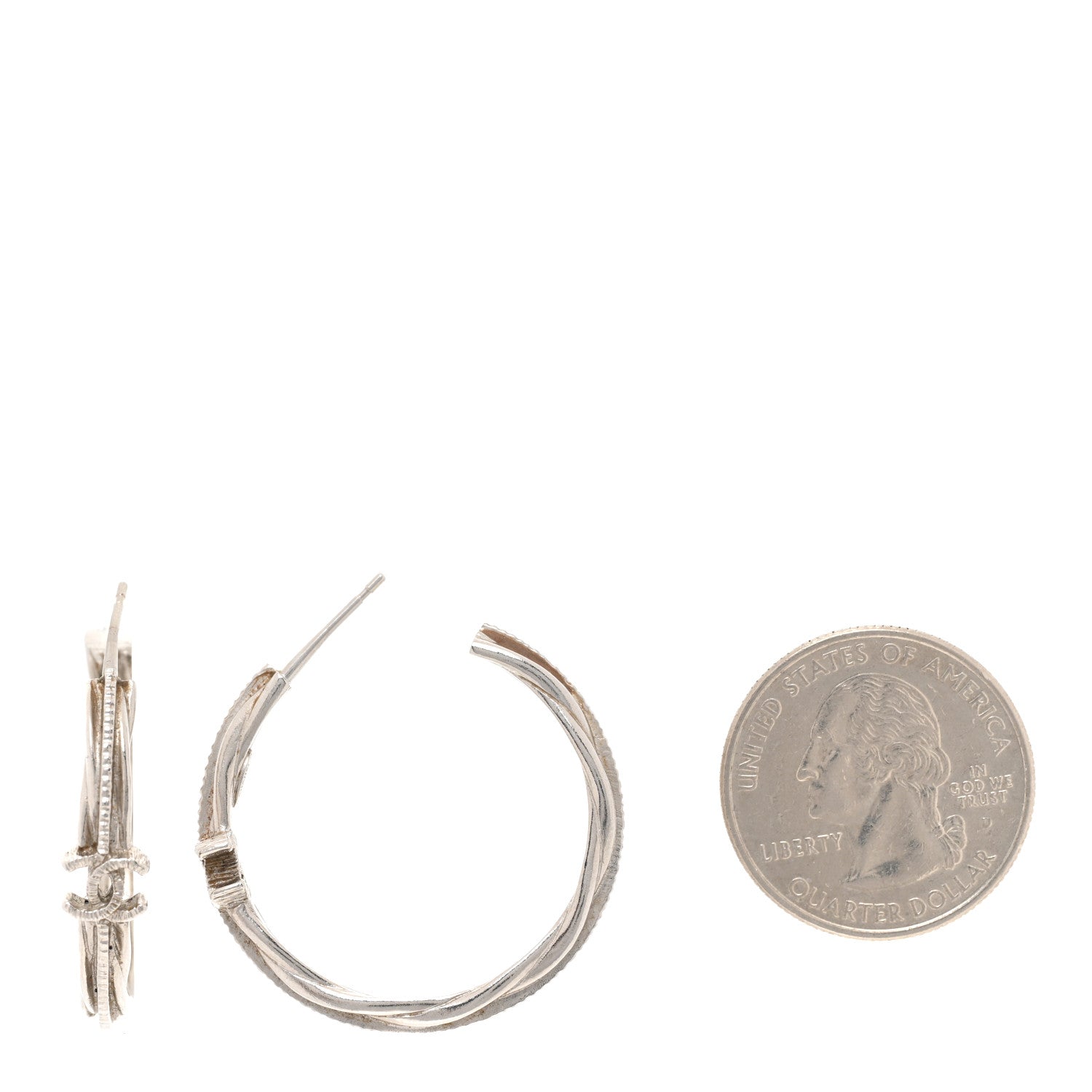 Chanel CC Twist Hoop Earrings Silver 2 of 4