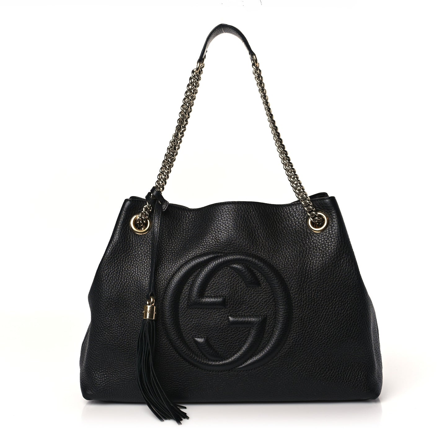 Pebbled Calfskin Medium Soho Chain Shoulder Bag Black