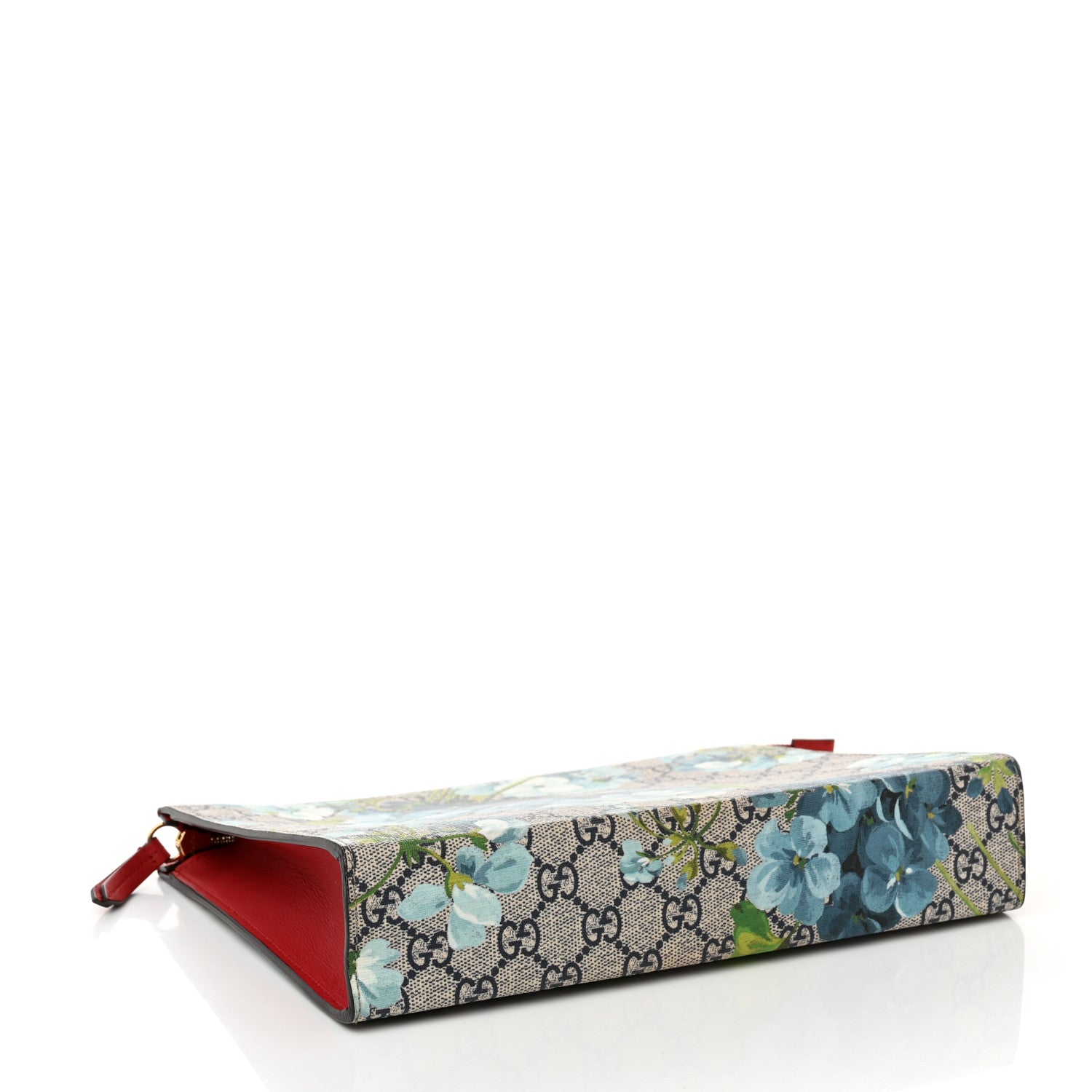 Gucci GG Supreme Monogram Blooms Large Cosmetic Case Beige Blue Navy Hibiscus Red 4 of 9