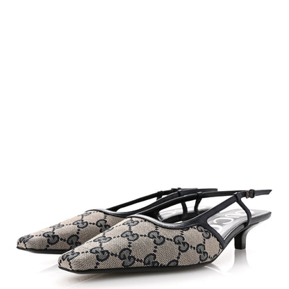 Gucci GG Monogram Malaga Kid Square G 35mm Slingback Pumps 36.5 Beige Blue 4 of 9