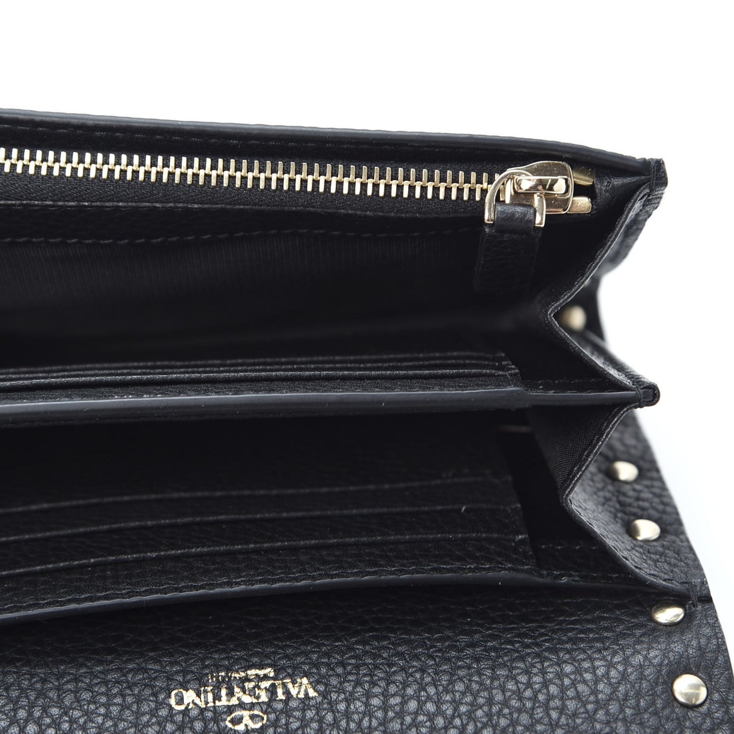 Pebbled Calfskin Rockstud Flap Wallet Black