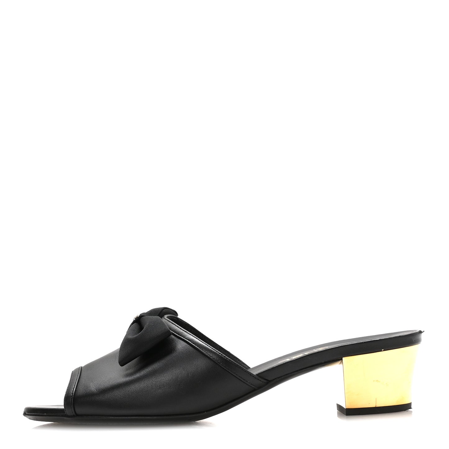 Lambskin Grosgrain Bow CC Mules 40 Black