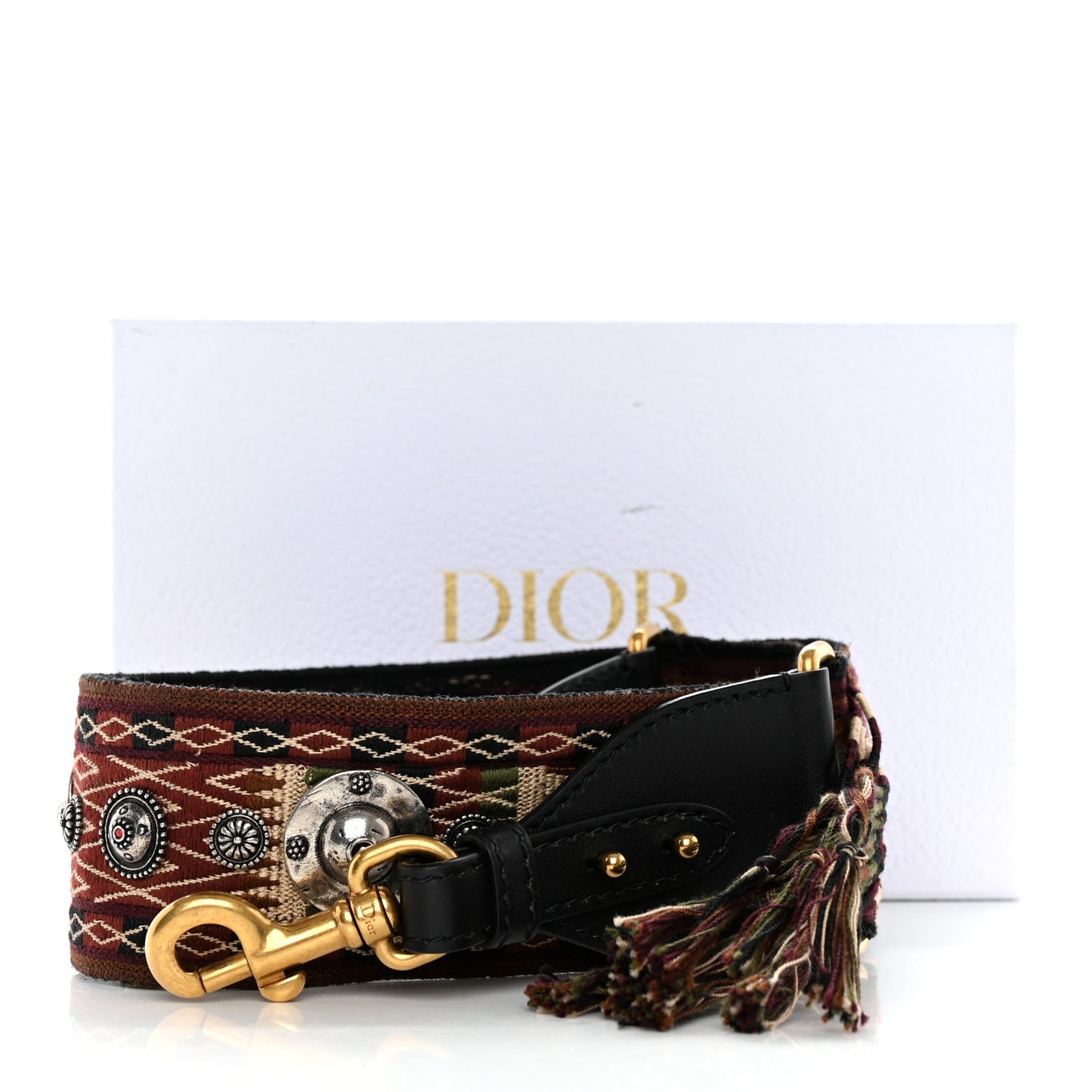 Canvas Embroidered Studded Bohemian Fringe Shoulder Strap Black Multicolor