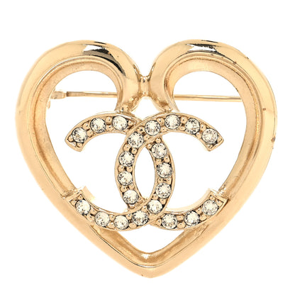 Chanel Metal Crystal CC Logo Heart Brooch Gold 1 of 3