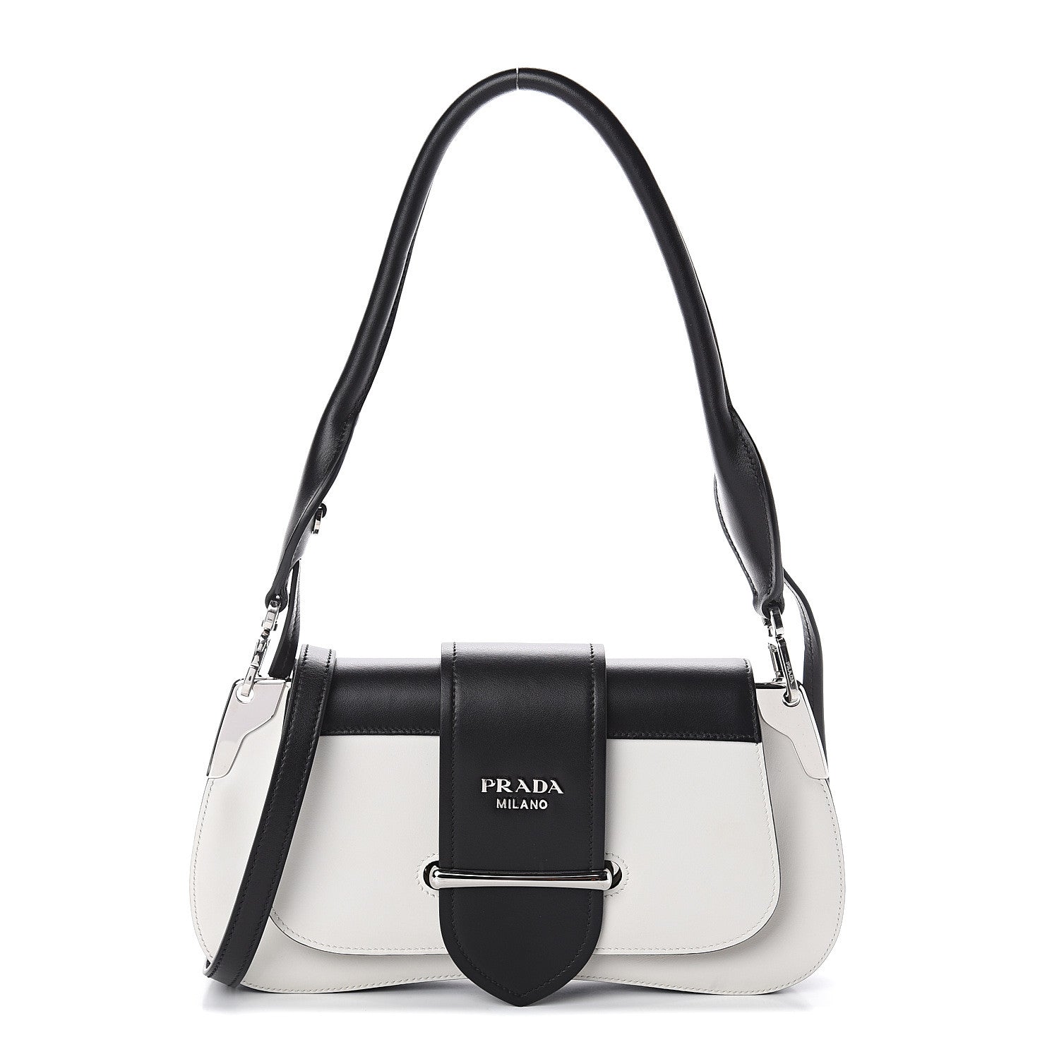 Prada City Calfskin Sidonie Shoulder Bag White Black 1 of 7